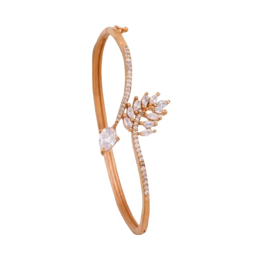 Rose gold crystal floral kada bangle with dangling floral cluster and center stone
