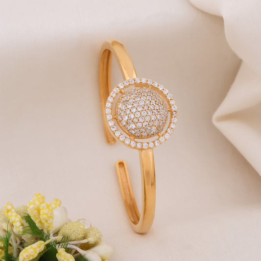 Gold dome pavé crystal cuff bracelet with round crystal medallion
