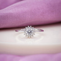 Zarina Bloom – Silver Starburst Halo Solitaire Crystal Ring for Women