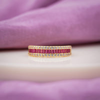 Ruby Baguette Band – Rose Gold Ruby & Crystal Eternity Ring for Women