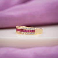 Ruby Baguette Band – Rose Gold Ruby & Crystal Eternity Ring for Women