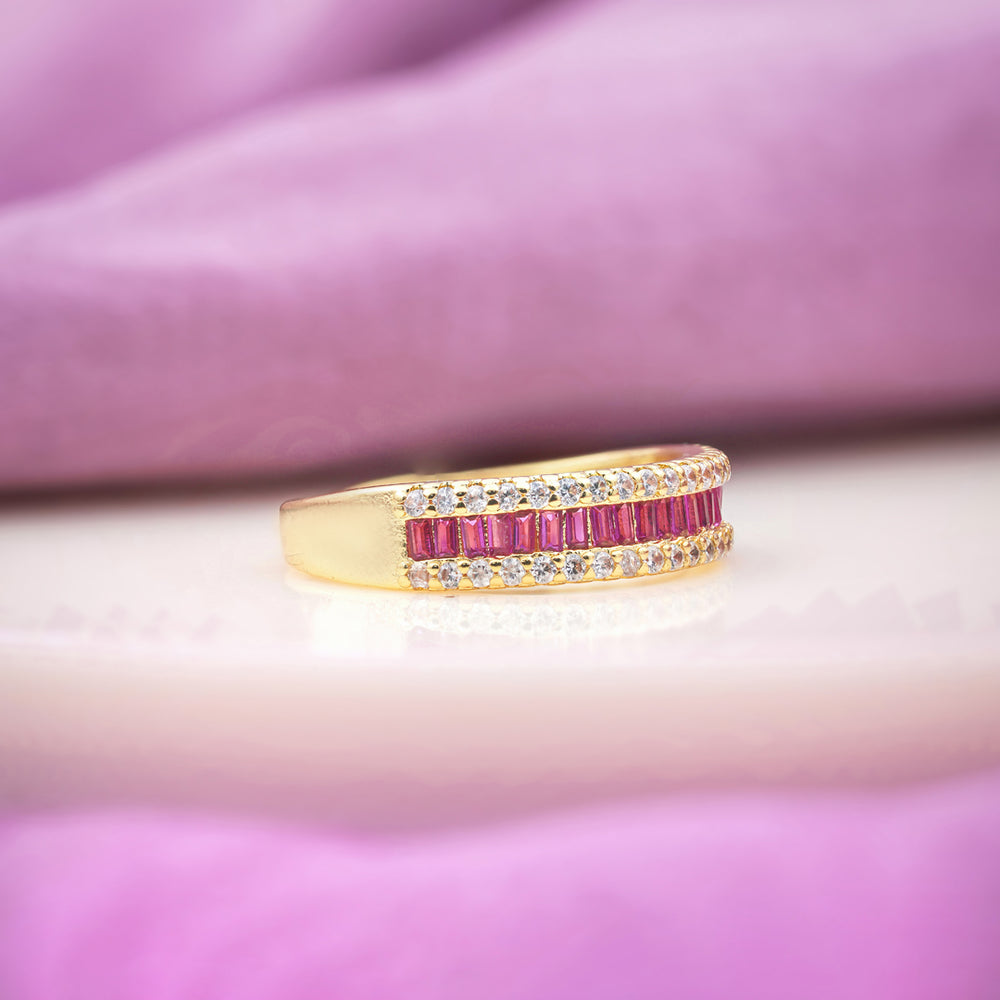 Ruby Baguette Band – Rose Gold Ruby & Crystal Eternity Ring for Women