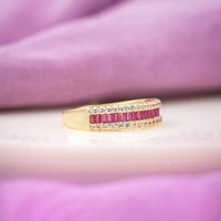 Ruby Baguette Band – Rose Gold Ruby & Crystal Eternity Ring for Women