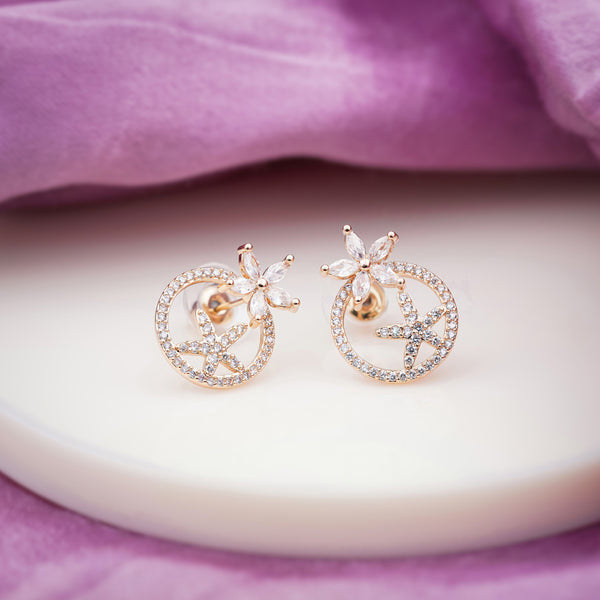 Starflower Rose Gold CZ Circle Stud Earrings