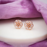 Dahlia Rose Gold CZ Sunburst Stud Earrings