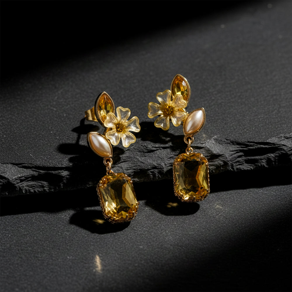 Citrine Petal Drop Earrings for Women