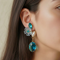 Teal Blossom Oval Drop Earrings for Women