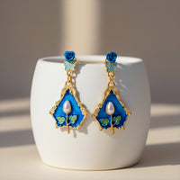 Royal Garden Enamel Panel Drop Earrings for Women