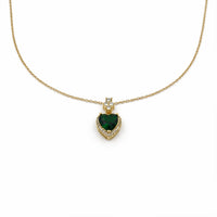 Emerald Heart – Gold Crystal Halo Green Stone Pendant Necklace for Women