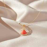 Coral Fan – Gold Coral Stone Crystal Arc Pendant Necklace for Women