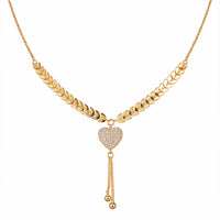 Yama – Gold Wheat Chain CZ Heart Tassel Pendant Necklace
