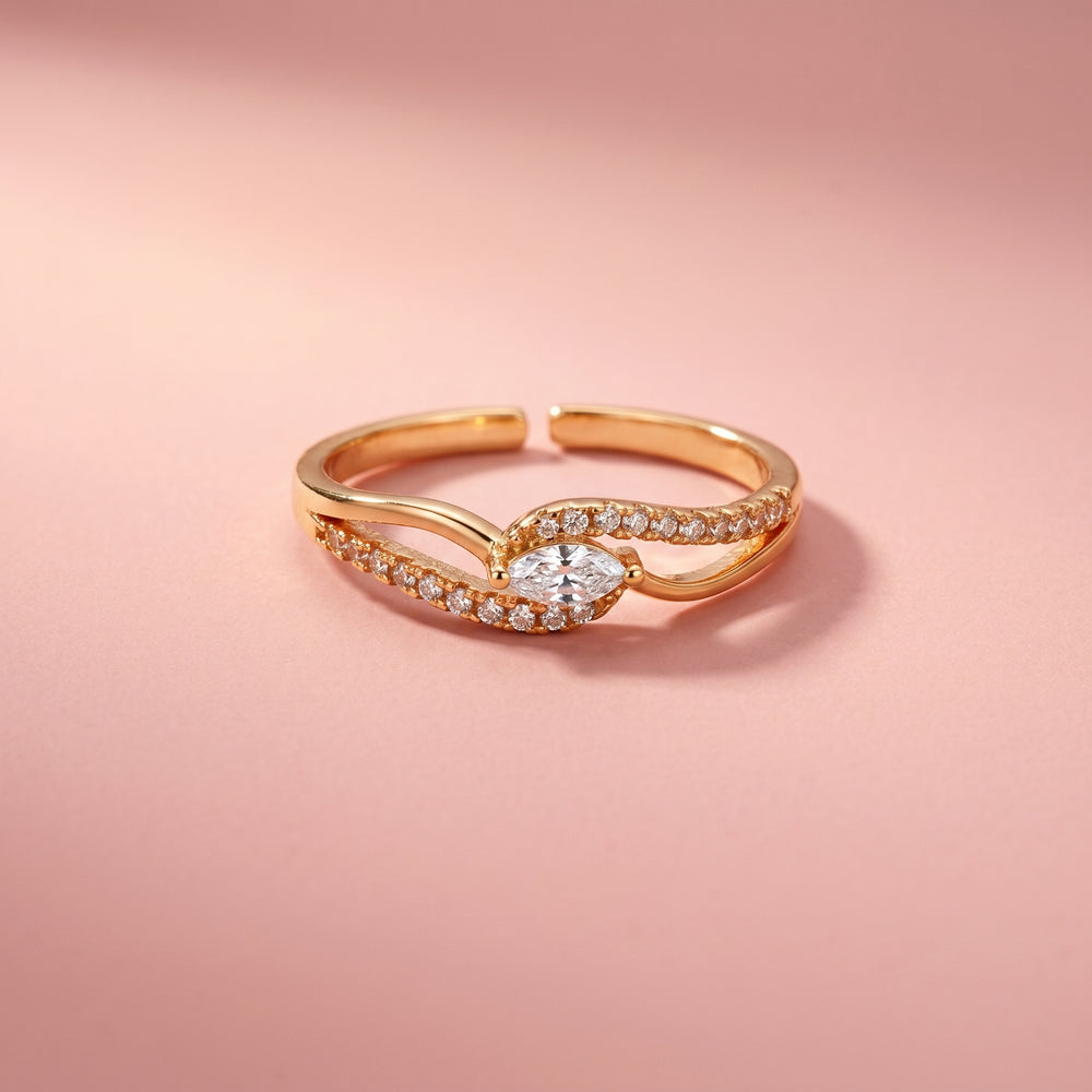 Infinita Rose Gold Marquise CZ Wave Band Adjustable Ring