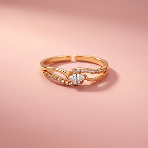 Infinita Rose Gold Marquise CZ Wave Band Adjustable Ring