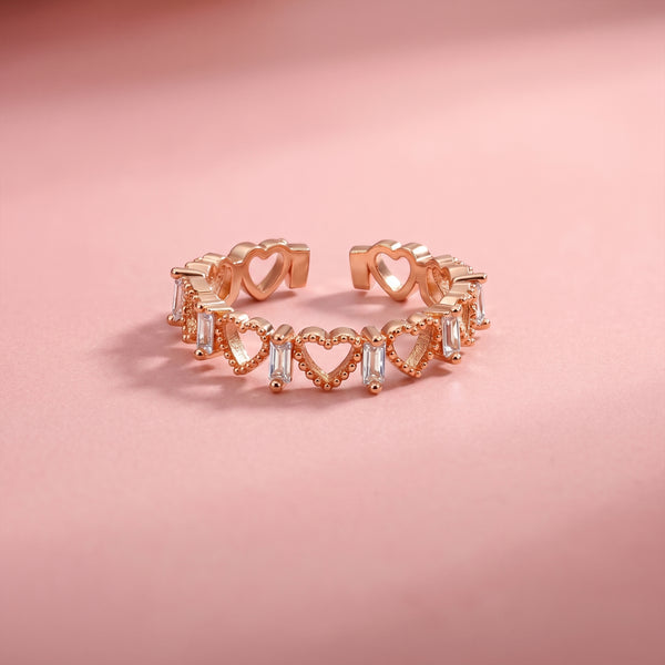 Amara Rose Gold Baguette CZ Open Heart Eternity Adjustable Ring