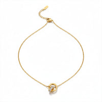Romana Gold Roman Numeral Circle CZ Pavé Interlocked Pendant Necklace