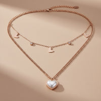 Amour Rose Gold Double Layer Pearl Heart Charm Necklace