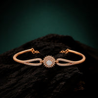 Surya Rose Gold CZ Solar Halo Solitaire Bangle Bracelet