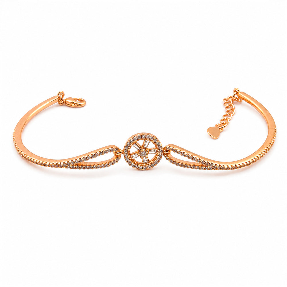 Disha Rose Gold CZ Compass Star Wheel Medallion Bangle Bracelet