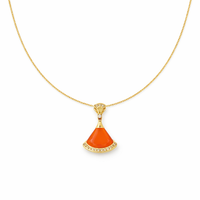 Coral Fan – Gold Coral Stone Crystal Arc Pendant Necklace for Women
