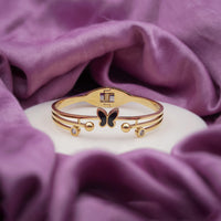 Noir Butterfly Gold Triple Bar Kada Bangle