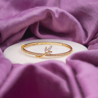 Petal Twist Gold CZ Marquise Kada Bangle