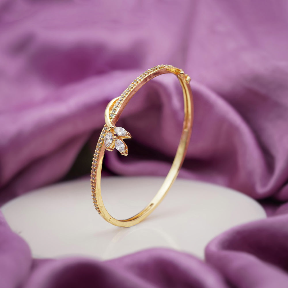 Petal Twist Gold CZ Marquise Kada Bangle