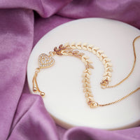 Yama – Gold Wheat Chain CZ Heart Tassel Pendant Necklace