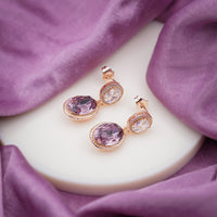 Lavender Halo Rose Gold Oval Drop Earrings