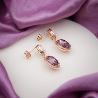 Lavender Halo Rose Gold Oval Drop Earrings