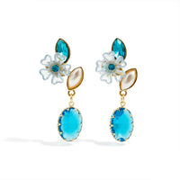 Teal Blossom Oval Drop Earrings for Women