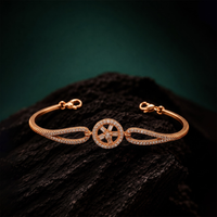 Disha Rose Gold CZ Compass Star Wheel Medallion Bangle Bracelet