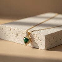 Emerald Heart – Gold Crystal Halo Green Stone Pendant Necklace for Women