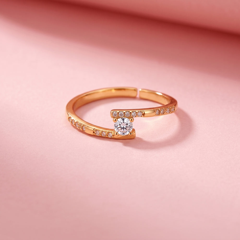 Soleil Gold CZ Solitaire Bypass Pavé Adjustable Ring