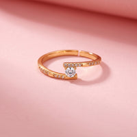 Soleil Gold CZ Solitaire Bypass Pavé Adjustable Ring