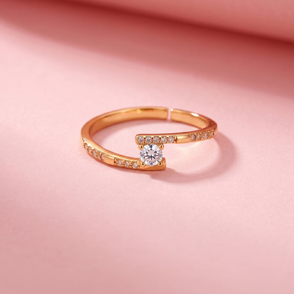 Soleil Gold CZ Solitaire Bypass Pavé Adjustable Ring