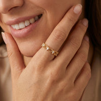 Amara Rose Gold Baguette CZ Open Heart Eternity Adjustable Ring