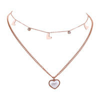 Amour Rose Gold Double Layer Pearl Heart Charm Necklace