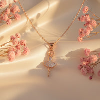 Aria Rose Gold CZ Ballerina Dancer Pendant Necklace