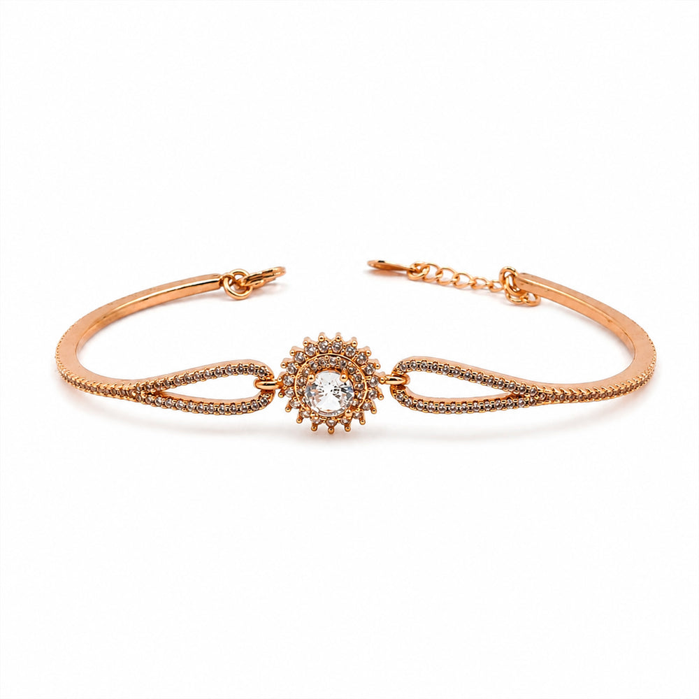 Surya Rose Gold CZ Solar Halo Solitaire Bangle Bracelet