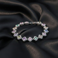 Pastel Clover Tennis Bracelet in Silver Tone