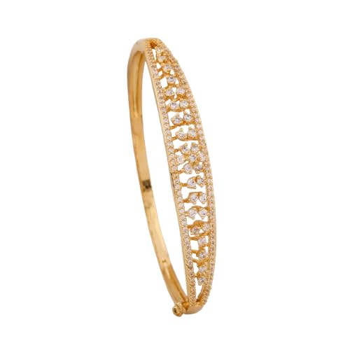 Gold crystal lattice kada bracelet with openwork design
