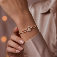 Disha Rose Gold CZ Compass Star Wheel Medallion Bangle Bracelet
