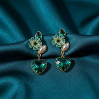 Emerald Heart Drop Earrings for Women