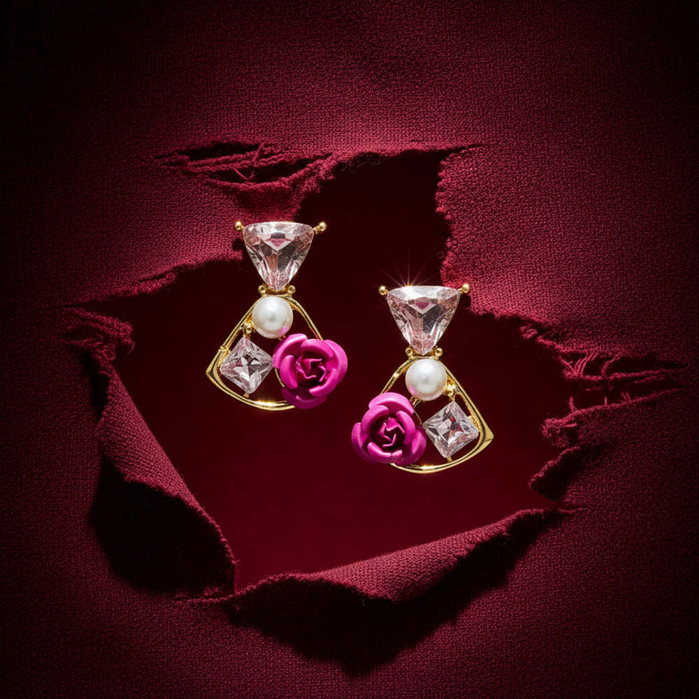 Rose Noir Crystal Drop Earrings for Women