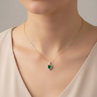 Emerald Heart – Gold Crystal Halo Green Stone Pendant Necklace for Women