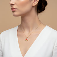 Coral Fan – Gold Coral Stone Crystal Arc Pendant Necklace for Women