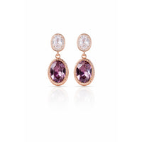 Lavender Halo Rose Gold Oval Drop Earrings