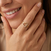 Open Heart Rose Gold CZ Double Band Adjustable Ring