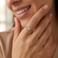 Infinita Rose Gold Marquise CZ Wave Band Adjustable Ring