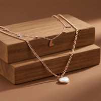 Amour Rose Gold Double Layer Pearl Heart Charm Necklace